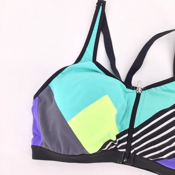 VSX Sport Victoria's Secret Bra Blue Black Green Colorblock Front Zip Size 36C - Picture 7 of 15